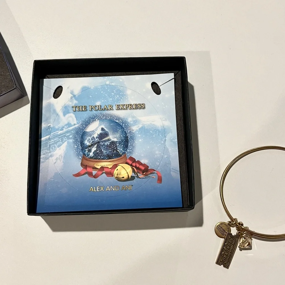 NWT Alex and Ani The Polar Express Train Gold Charm Bracelet Nickel Free Bangle - Picture 6 of 8